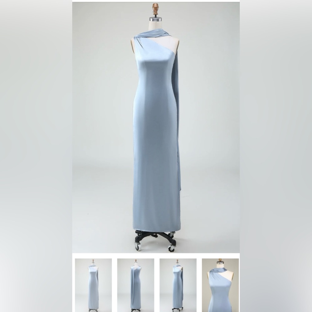 One Shoulder Scarf Maxi Dress (Blue Bridesmaid)